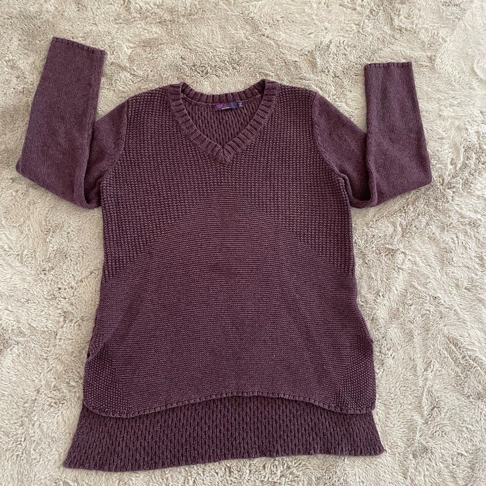 Prana V-Neck Sweater Womens L Purple Gorpcore Sustainable Textured Knit Pullover